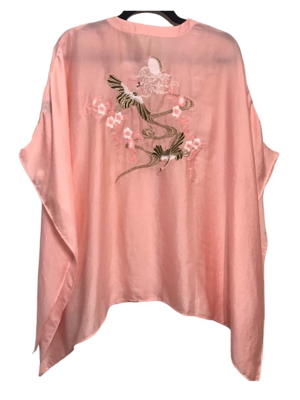 ANTHROPOLOGIE FLOREAT Crane Embroidered Satin Poncho